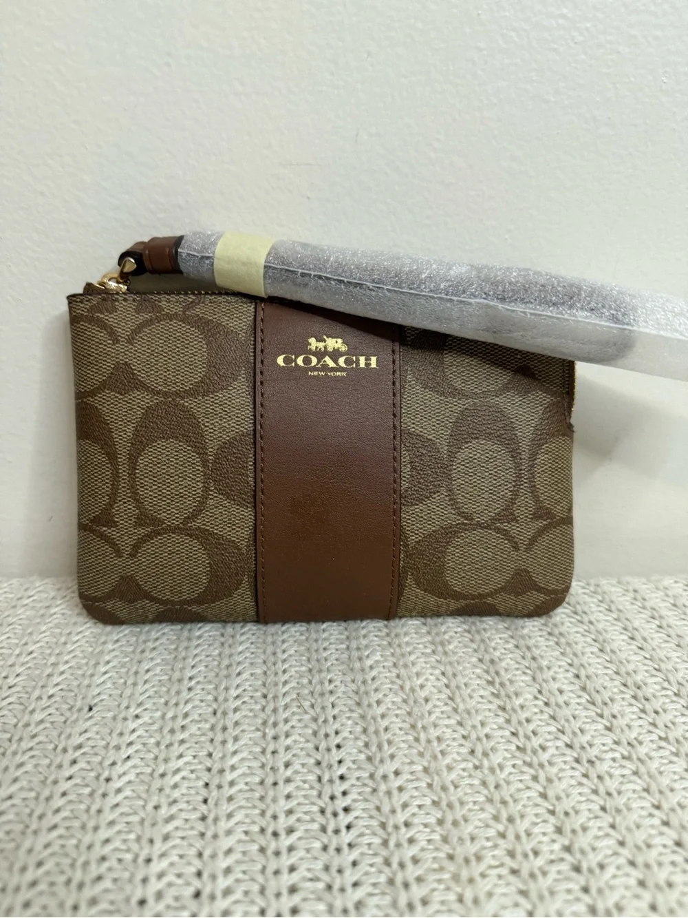 Coach NWT Signature Coated Canvas Wristlet in Brown